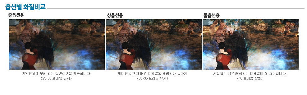 검은사막PC 옵션별 화질비교