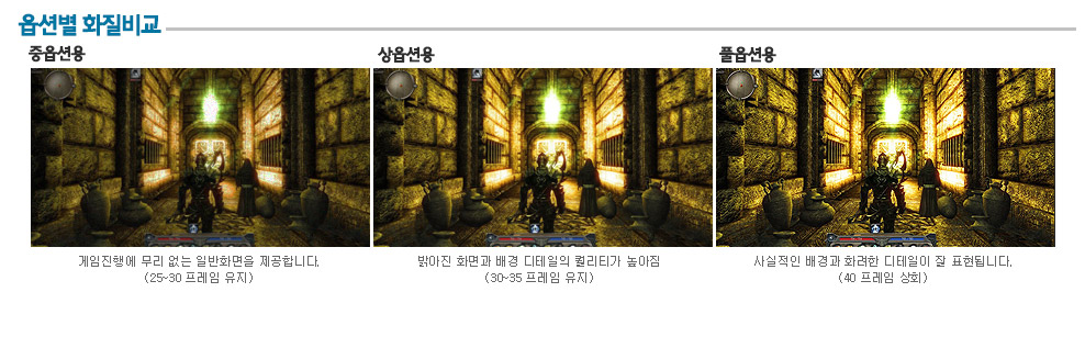 디비니티PC 옵션별 화질비교