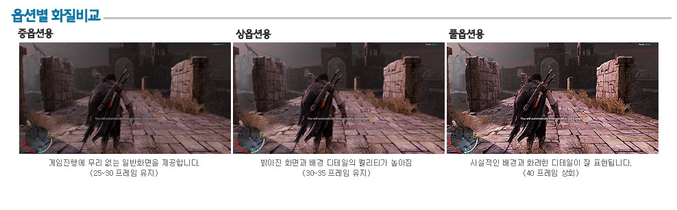 쉐도우오브모르도르PC 옵션별 화질비교